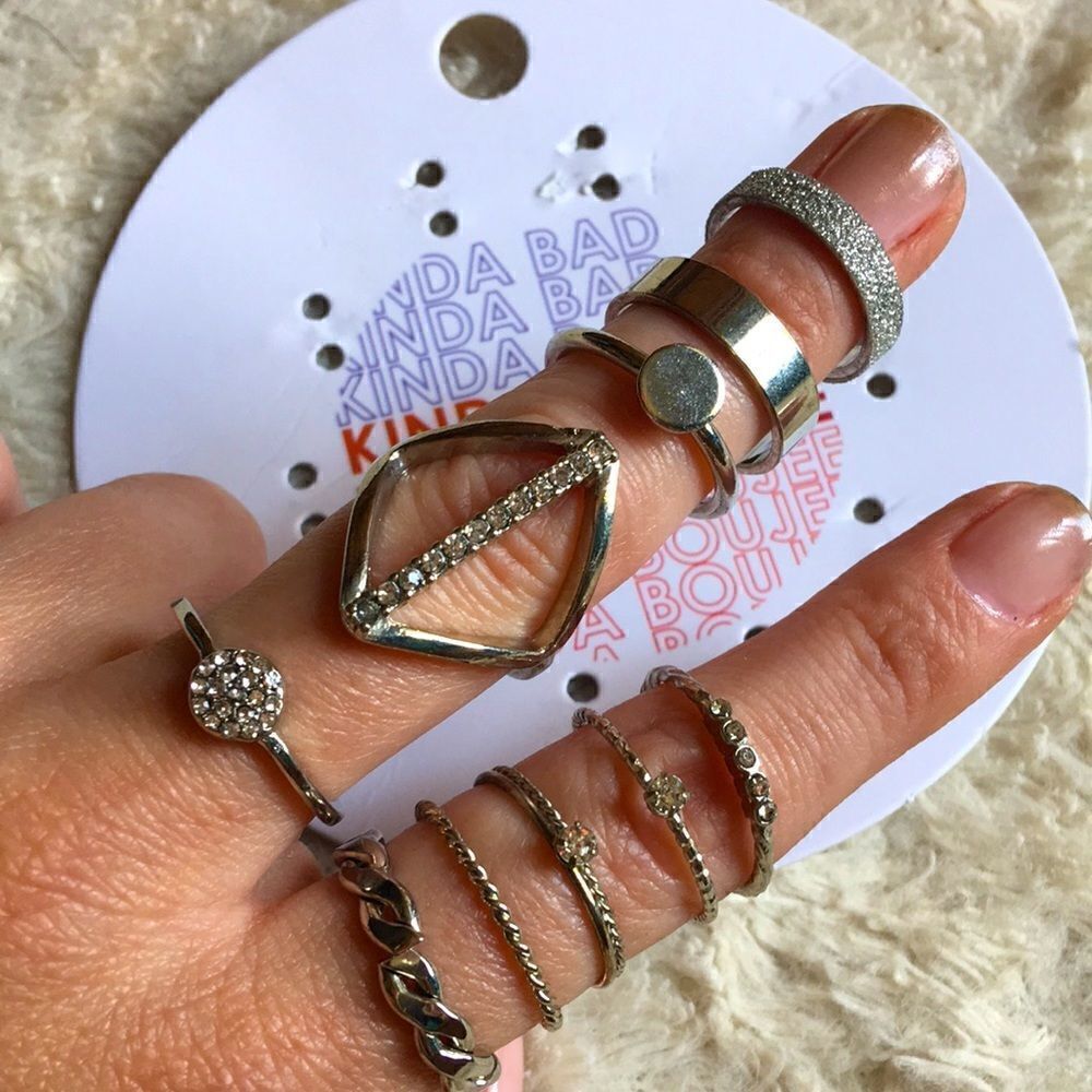 NEW Silvertone Midi Ring Set